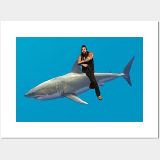 Jason Momoa Riding Shark Posters and Art